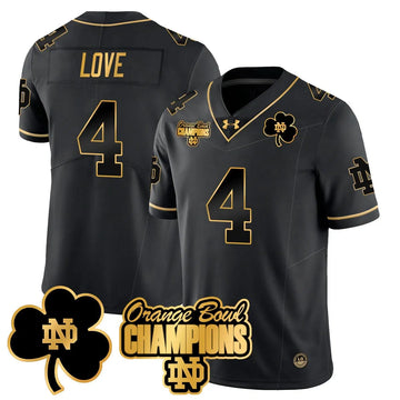 Personalized NDFI 2026 Orange Bowl Champions Jersey - Black Gold / Jeremiyah Love Stitched