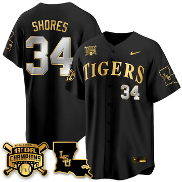 Personalized LSU 2026 College World Series Champions Limited Jersey - Stitched - Black Gold / Chase Shores Stitched