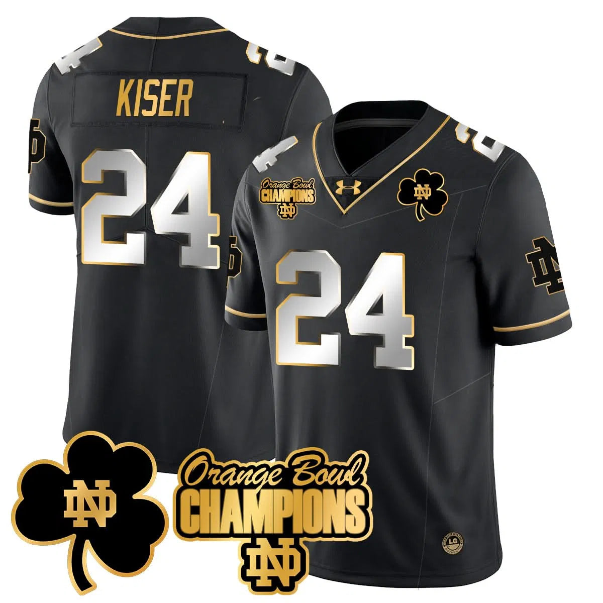 Personalized NDFI 2026 Orange Bowl Champions Jersey - Black Limited / Jack Kiser Stitched