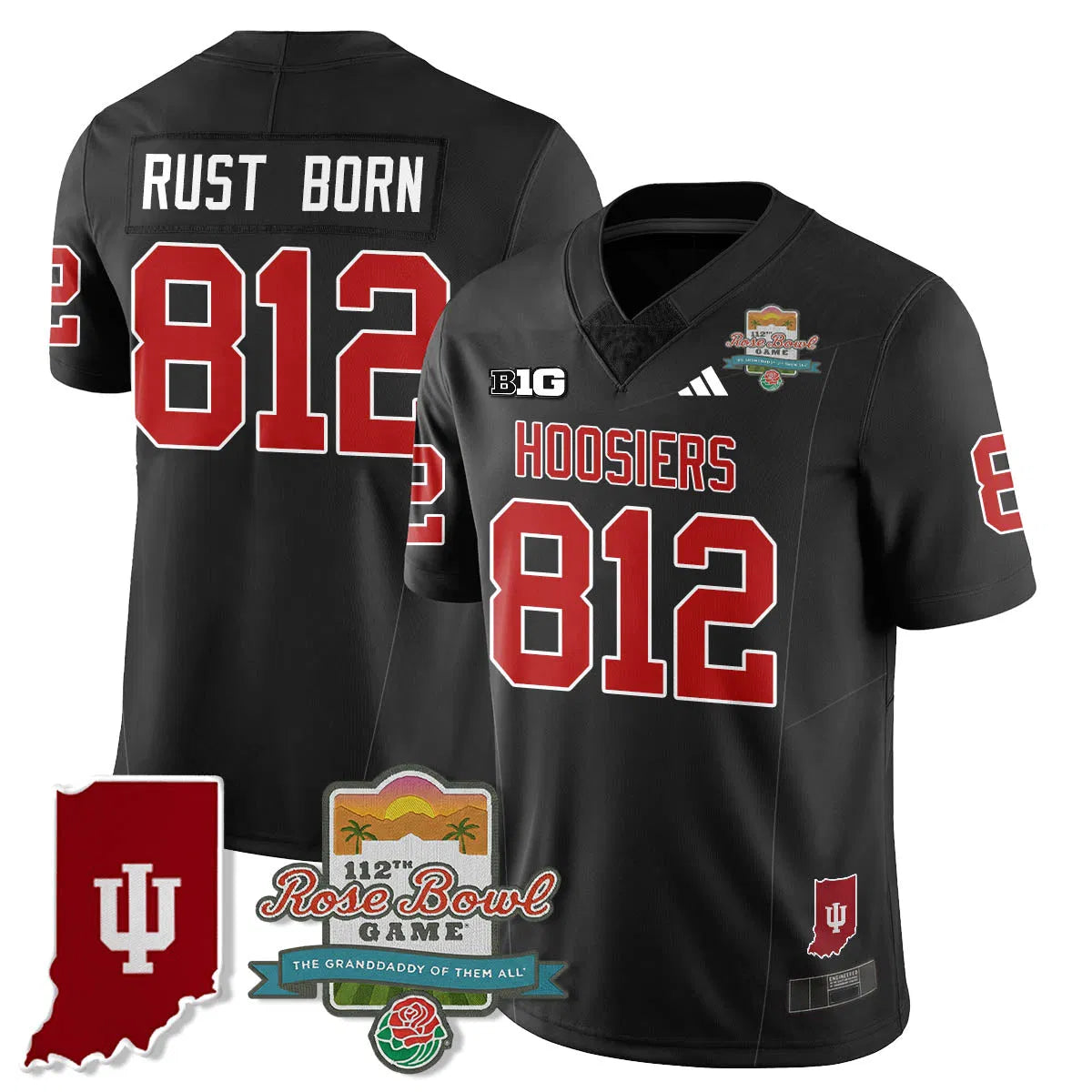 Personalized IND Vapor Limited Football Jersey - Rose Bowl 112th - Black / Rust Born - 812 Stitched
