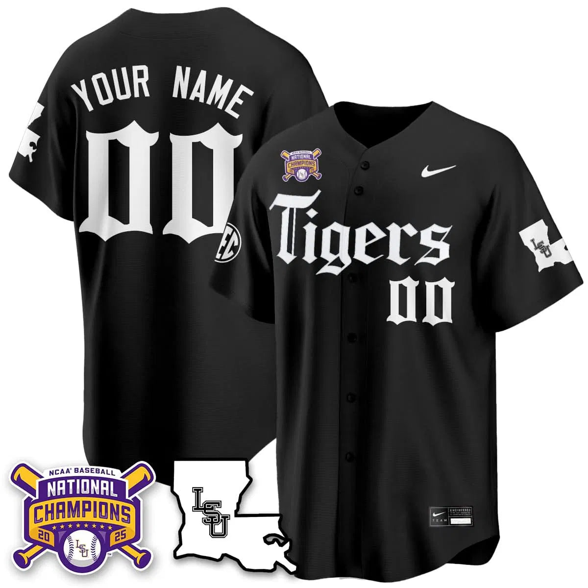 Personalized LSU 2026 World Series Champions 'Gothic Geaux Edition' Custom Jersey - Stitched - Black Stitched