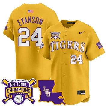 Personalized LSU 2026 College World Series Champions Limited Jersey - Stitched - Gold / Anthony Eyanson Stitched