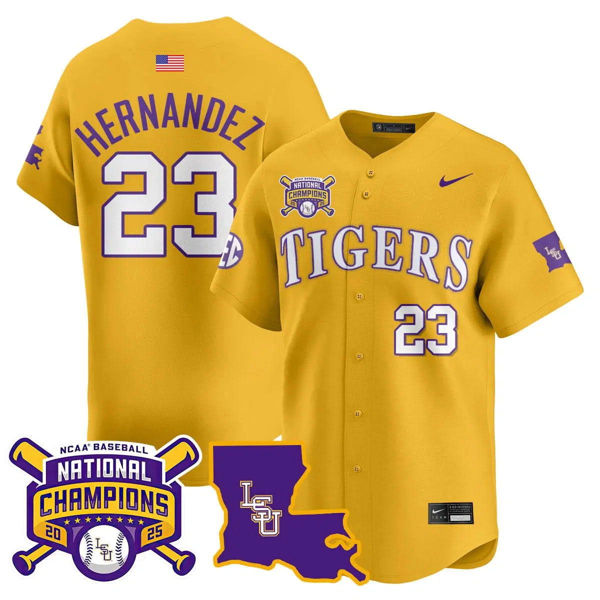 Personalized LSU 2026 College World Series Champions Limited Jersey - Stitched - Gold / Luis Hernandez Stitched