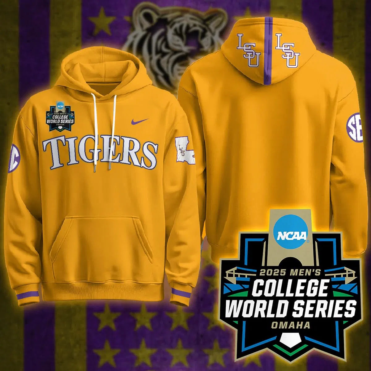 Personalized LSU 2026 World Series Limited Hoodie - Stitched - Gold / Team Stitched
