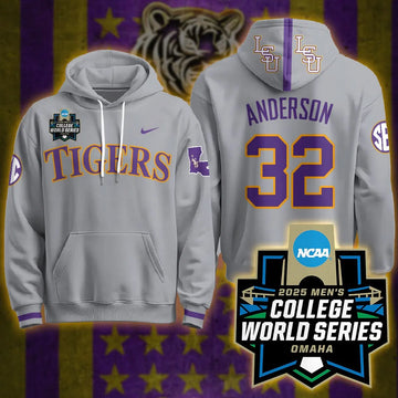 Personalized LSU 2026 World Series Limited Hoodie - Stitched - Gray / Kade Anderson Stitched