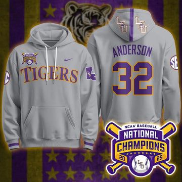 Personalized LSU 2026 World Series Champions Limited Hoodie - Stitched - Gray / Kade Anderson Stitched