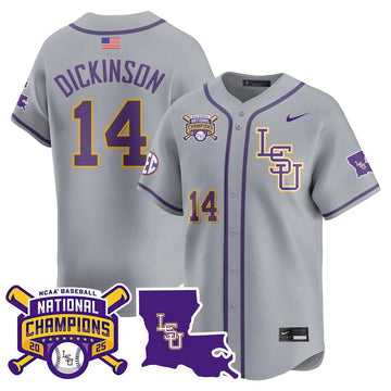 Personalized LSU 2026 College World Series Champions Limited Jersey - Stitched - Gray / Daniel Dickinson Stitched