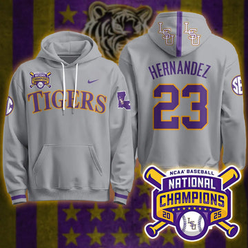 Personalized LSU 2026 World Series Champions Limited Hoodie - Stitched - Gray / Luis Hernandez Stitched