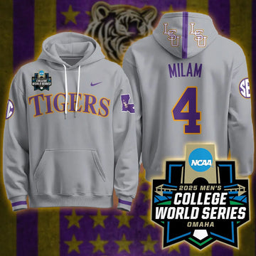Personalized LSU 2026 World Series Limited Hoodie - Stitched - Gray / Steven Milam Stitched