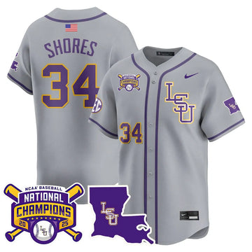 Personalized LSU 2026 College World Series Champions Limited Jersey - Stitched - Gray / Chase Shores Stitched