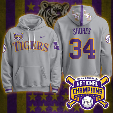 Personalized LSU 2026 World Series Champions Limited Hoodie - Stitched - Gray / Chase Shores Stitched