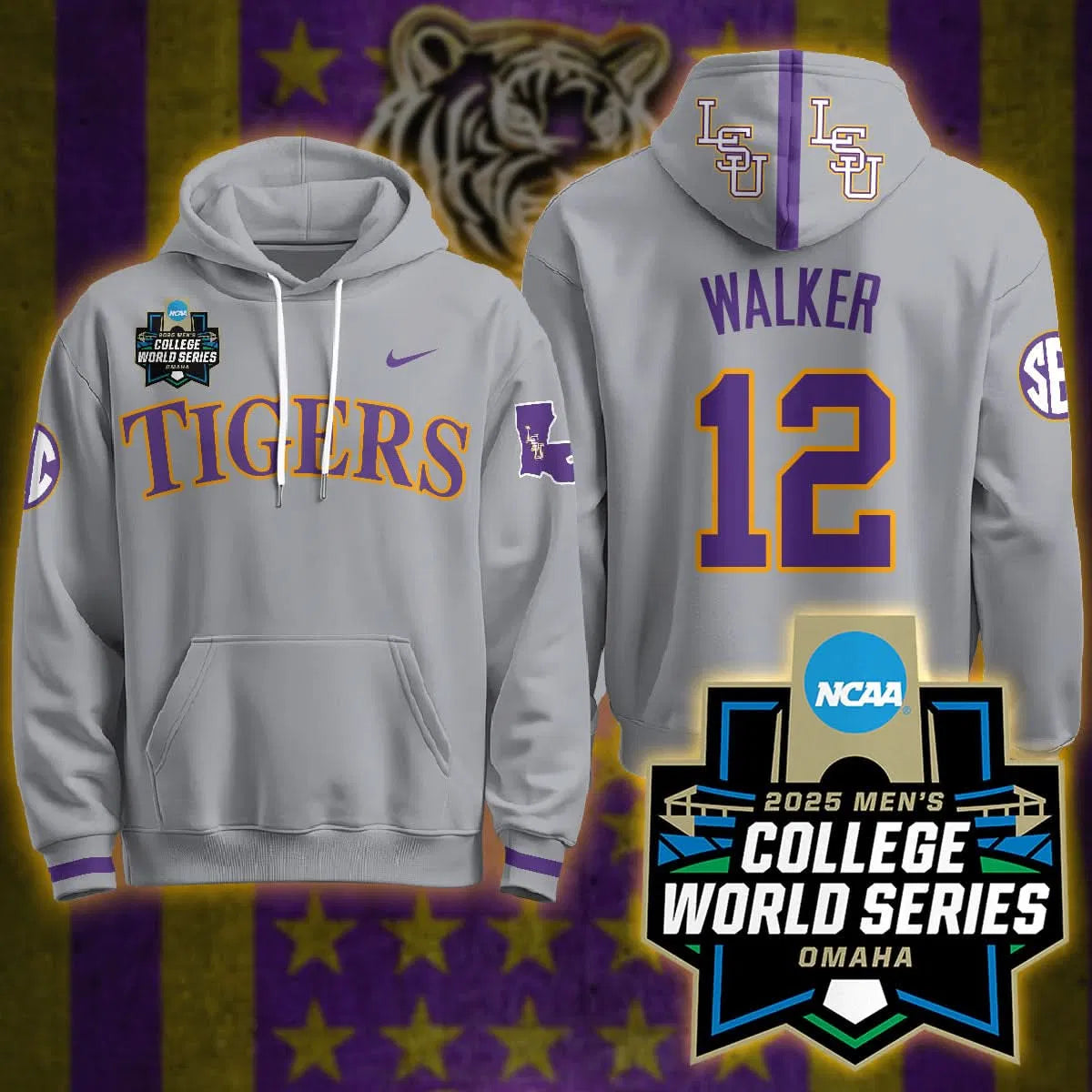 Personalized LSU 2026 World Series Limited Hoodie - Stitched - Gray / Todd Walker Stitched
