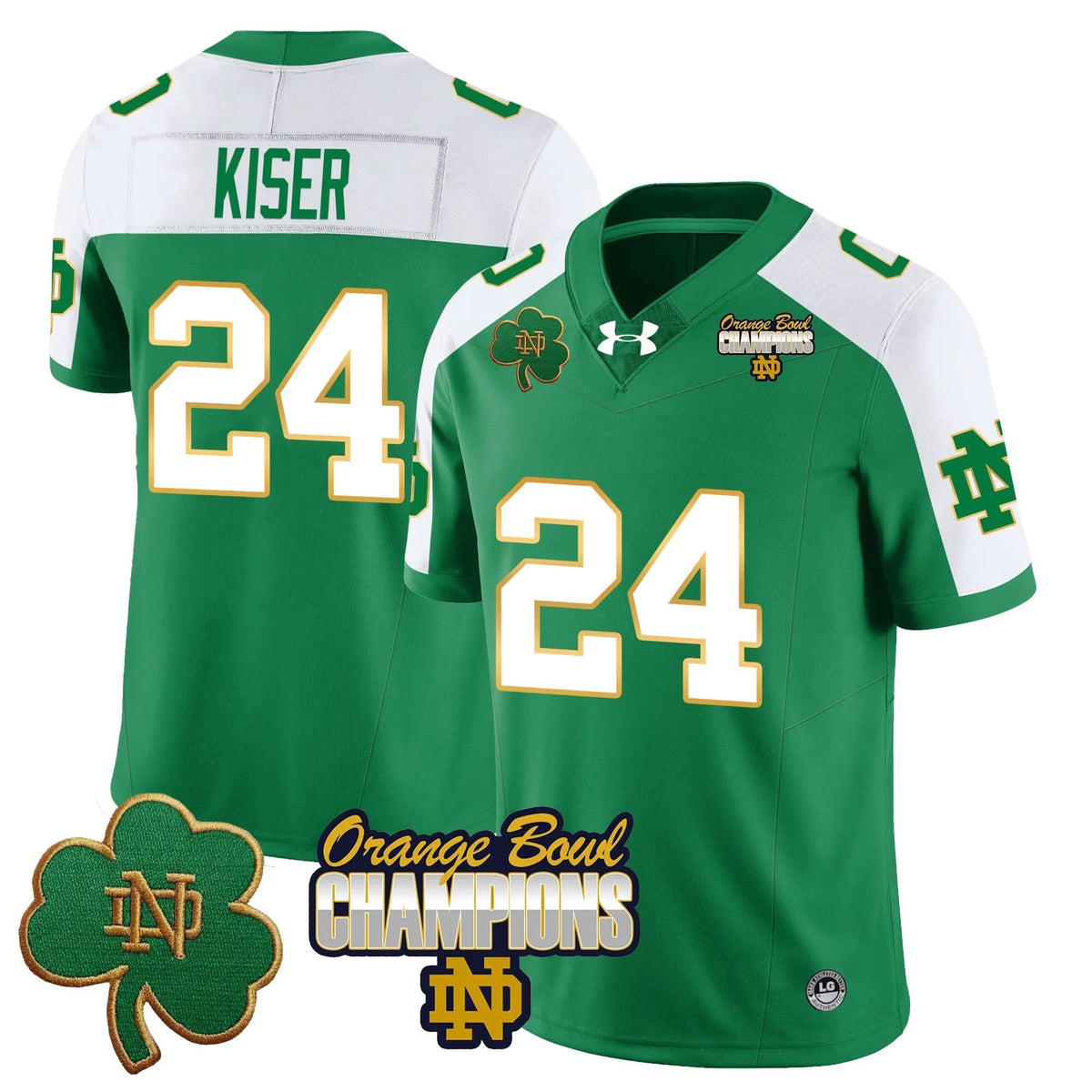 Personalized NDFI 2026 Orange Bowl Champions Jersey - Green Alternate / Jack Kiser Stitched