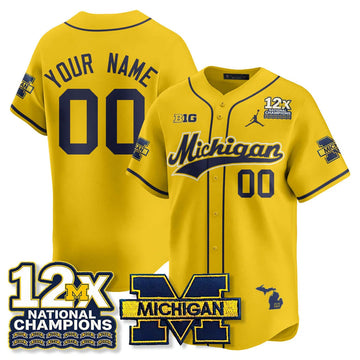 Personalized Custom MICH 12x-Time National Champions Baseball Limited Jersey - Stitched - Maize Stitched