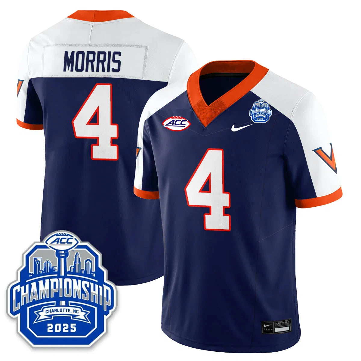 Personalized Virginia Football ACC Championship Vapor Limited Jersey - Navy Alternate / Chandler Morris - 4 Stitched