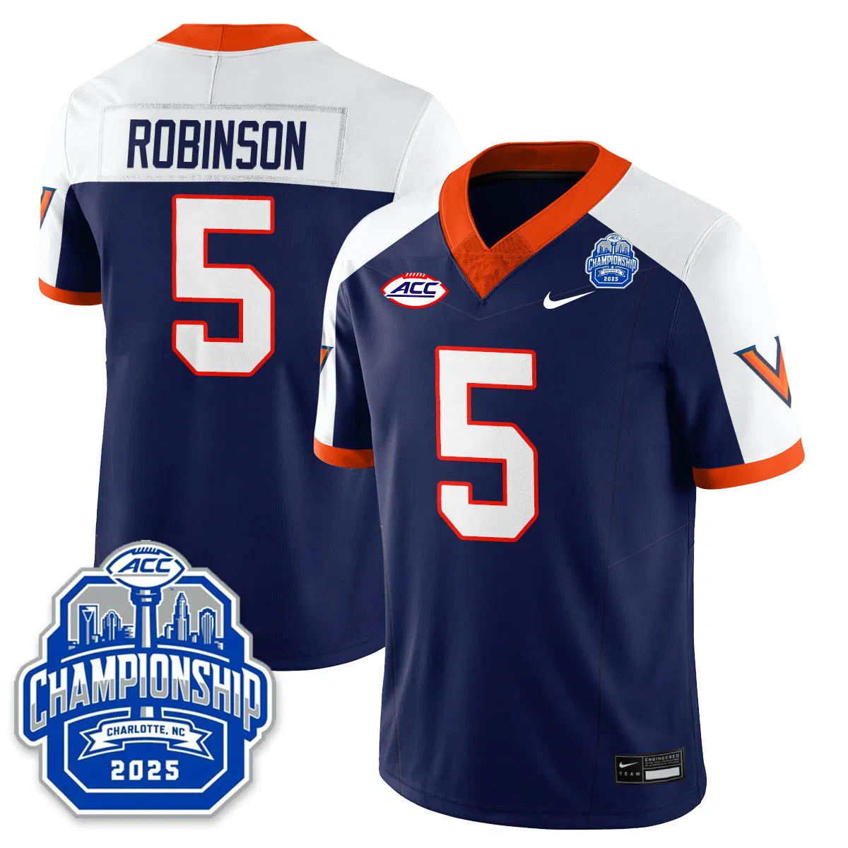 Personalized Virginia Football ACC Championship Vapor Limited Jersey - Navy Alternate / Kam Robinson - 5 Stitched