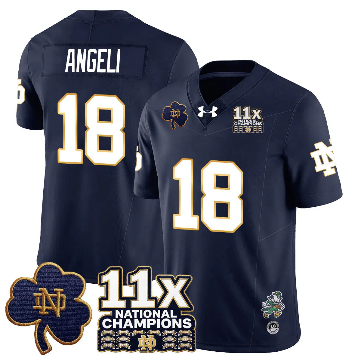 Personalized ND 11x-Time National Champions Vapor Limited Jersey - Navy / Steve Angeli - 18 Stitched
