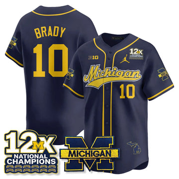 Personalized MICH 12x-Time National Champions Baseball Limited Jersey - Stitched - Navy / Tom Brady - 10 Stitched