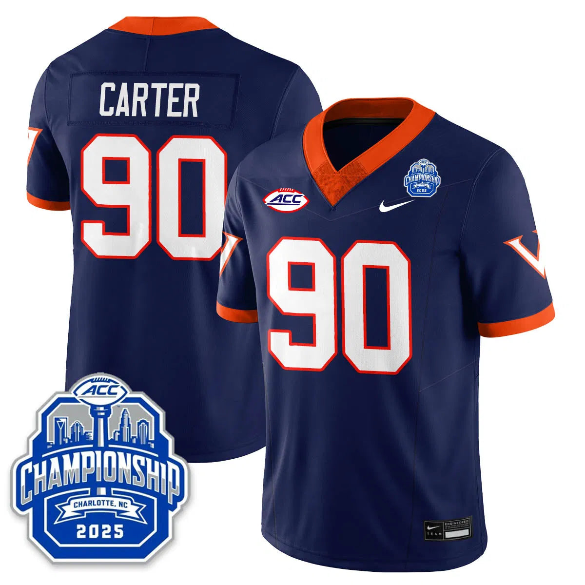 Personalized Virginia Football ACC Championship Vapor Limited Jersey - Navy / Jahmeer Carter - 90 Stitched