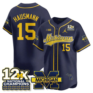 Personalized MICH 12x-Time National Champions Baseball Limited Jersey - Stitched - Navy / Ernest Hausmann - 15 Stitched