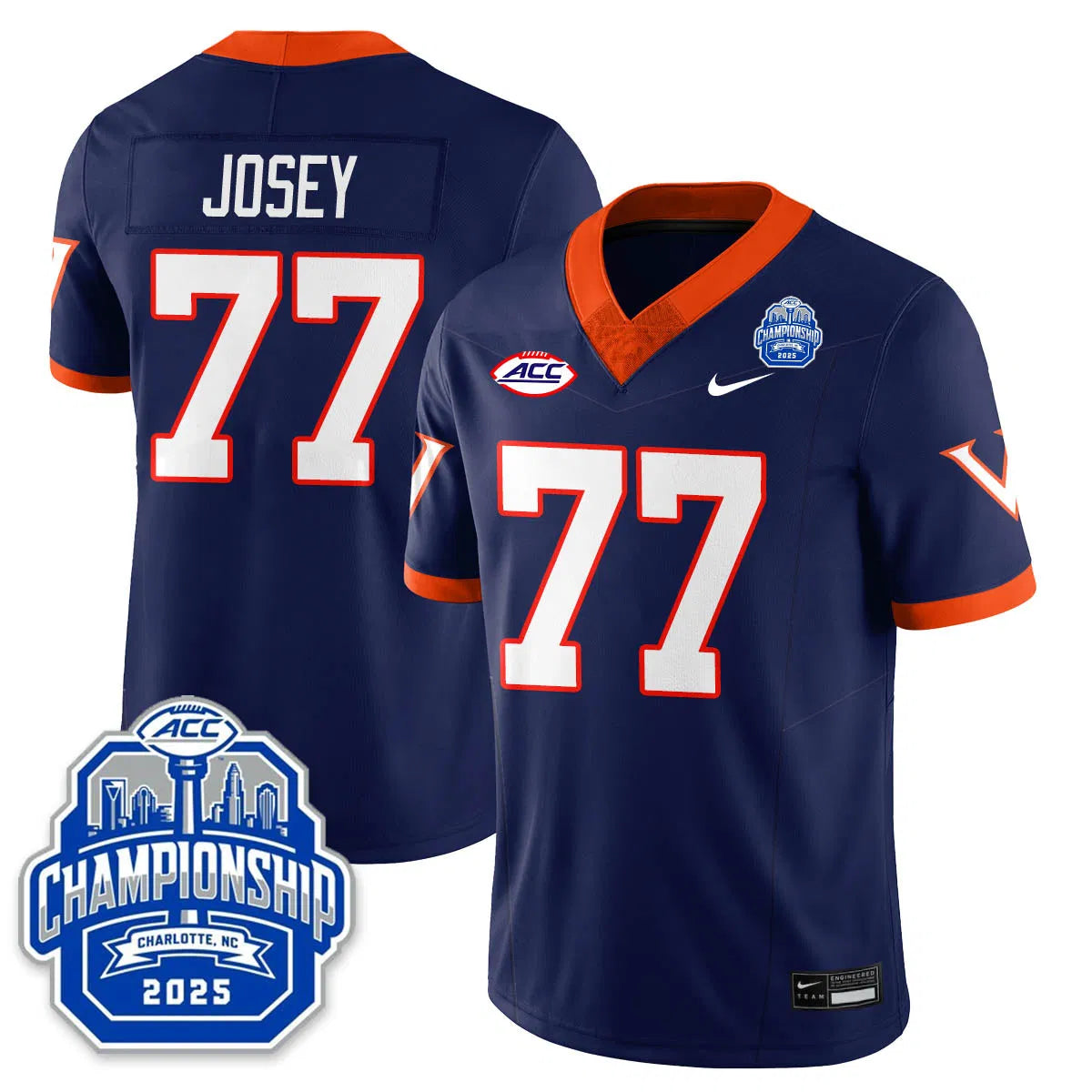 Personalized Virginia Football ACC Championship Vapor Limited Jersey - Navy / Noah Josey - 77 Stitched