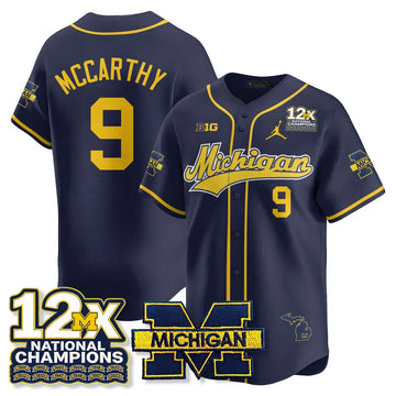Personalized MICH 12x-Time National Champions Baseball Limited Jersey - Stitched - Navy / J.J. McCarthy - 9 Stitched