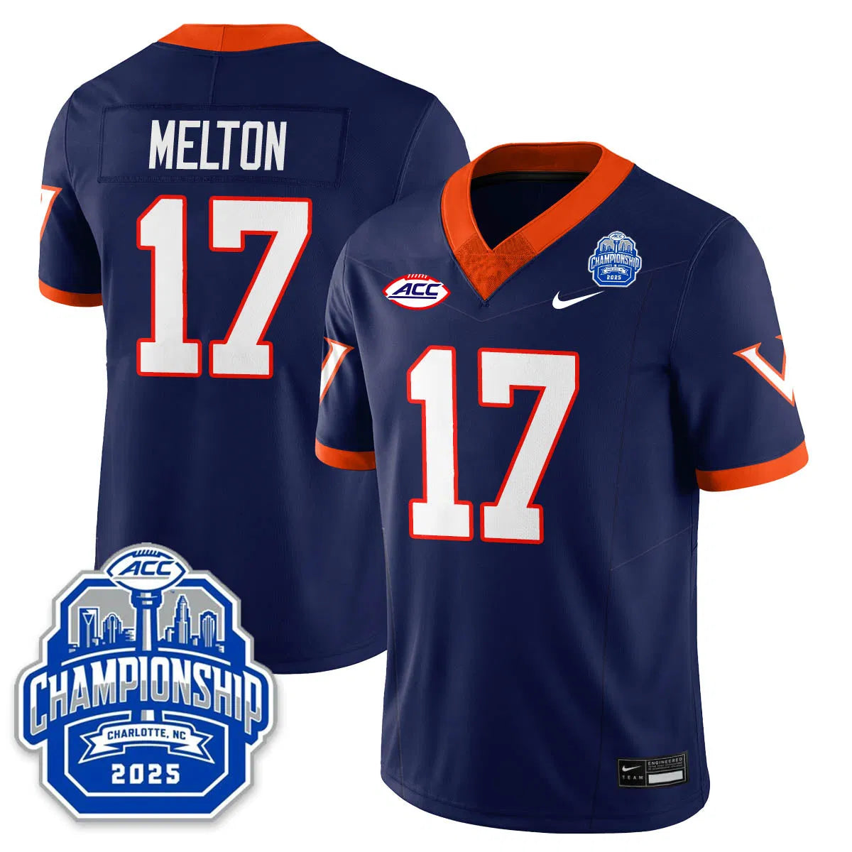 Personalized Virginia Football ACC Championship Vapor Limited Jersey - Navy / Mitchell Melton - 17 Stitched