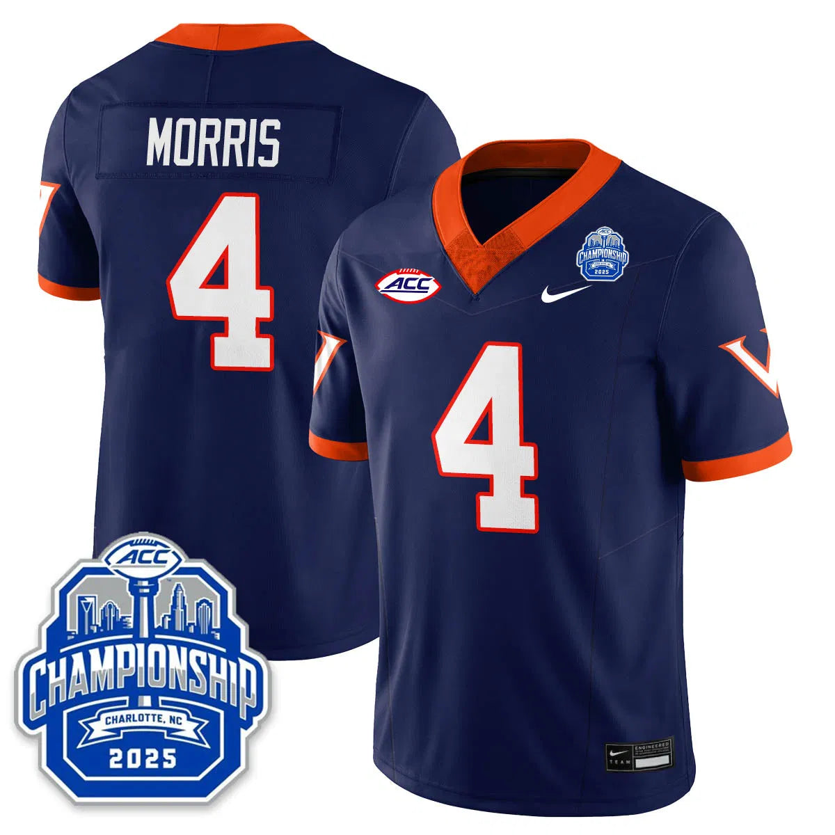 Personalized Virginia Football ACC Championship Vapor Limited Jersey - Navy / Chandler Morris - 4 Stitched