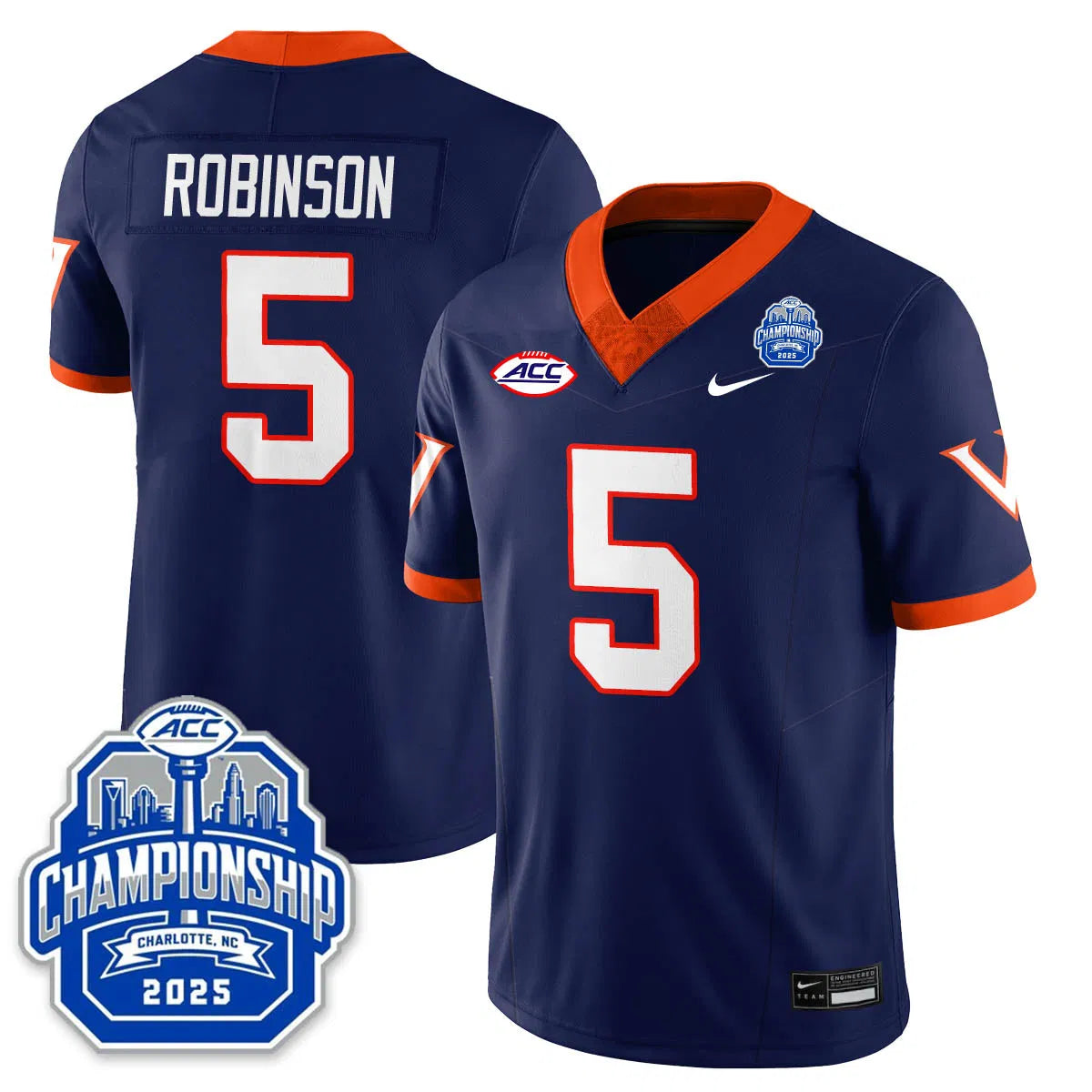 Personalized Virginia Football ACC Championship Vapor Limited Jersey - Navy / Kam Robinson - 5 Stitched