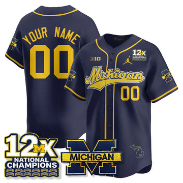 Personalized Custom MICH 12x-Time National Champions Baseball Limited Jersey - Stitched - Navy Stitched