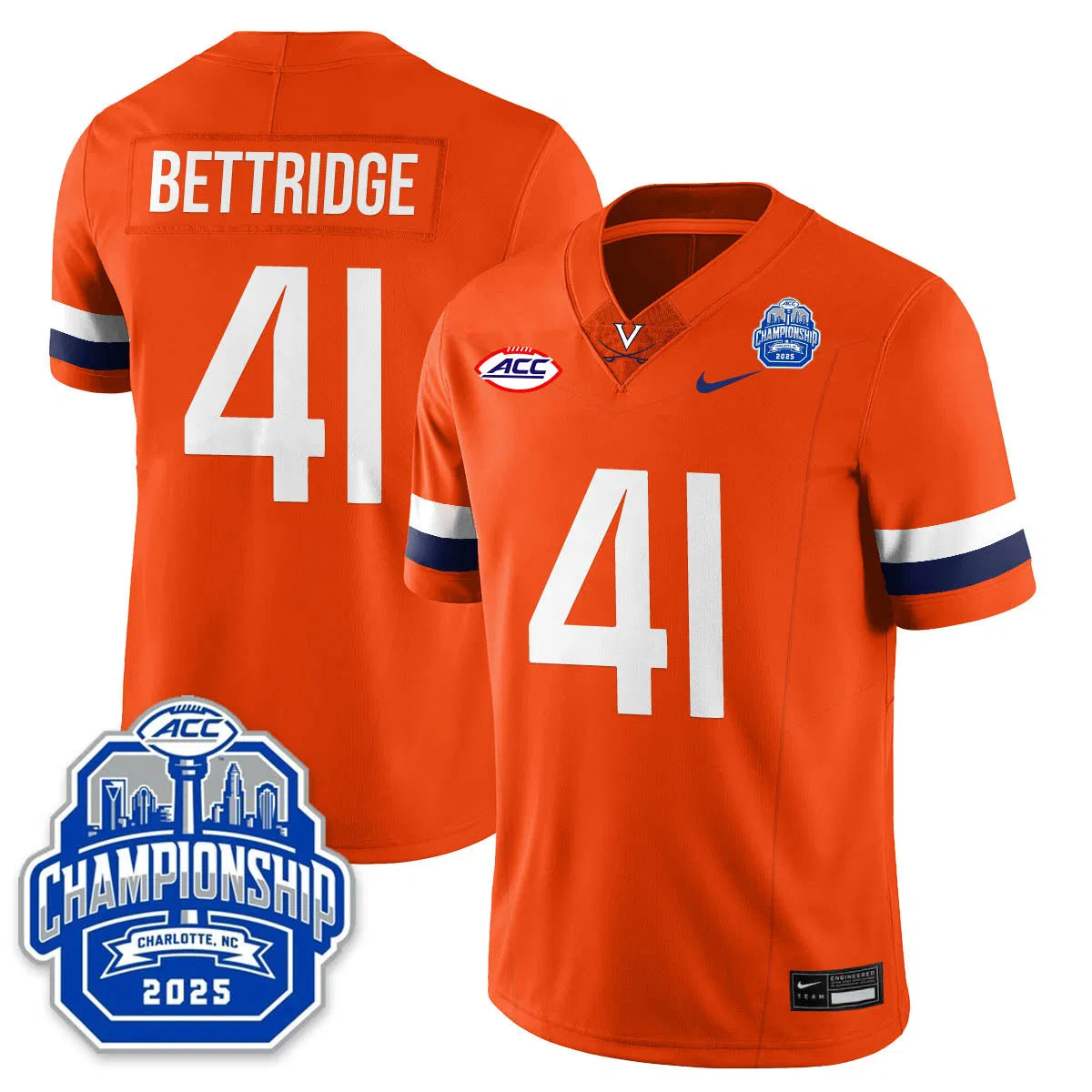 Personalized Virginia Football ACC Championship Vapor Limited Jersey - Orange / Will Bettridge - 41 Stitched