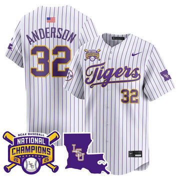 Personalized LSU 2026 College World Series Champions Limited Jersey - Stitched - Pinstripe / Kade Anderson Stitched