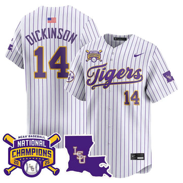 Personalized LSU 2026 College World Series Champions Limited Jersey - Stitched - Pinstripe / Daniel Dickinson Stitched