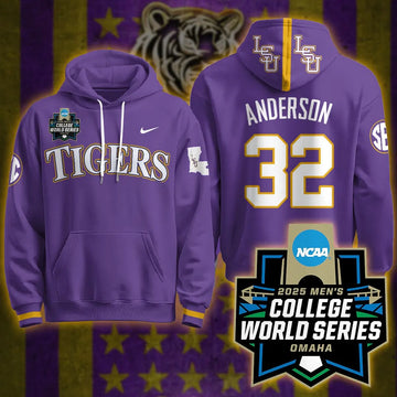 Personalized LSU 2026 World Series Limited Hoodie - Stitched - Purple / Kade Anderson Stitched