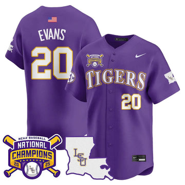 Personalized LSU 2026 College World Series Champions Limited Jersey - Stitched - Purple / Casan Evans Stitched