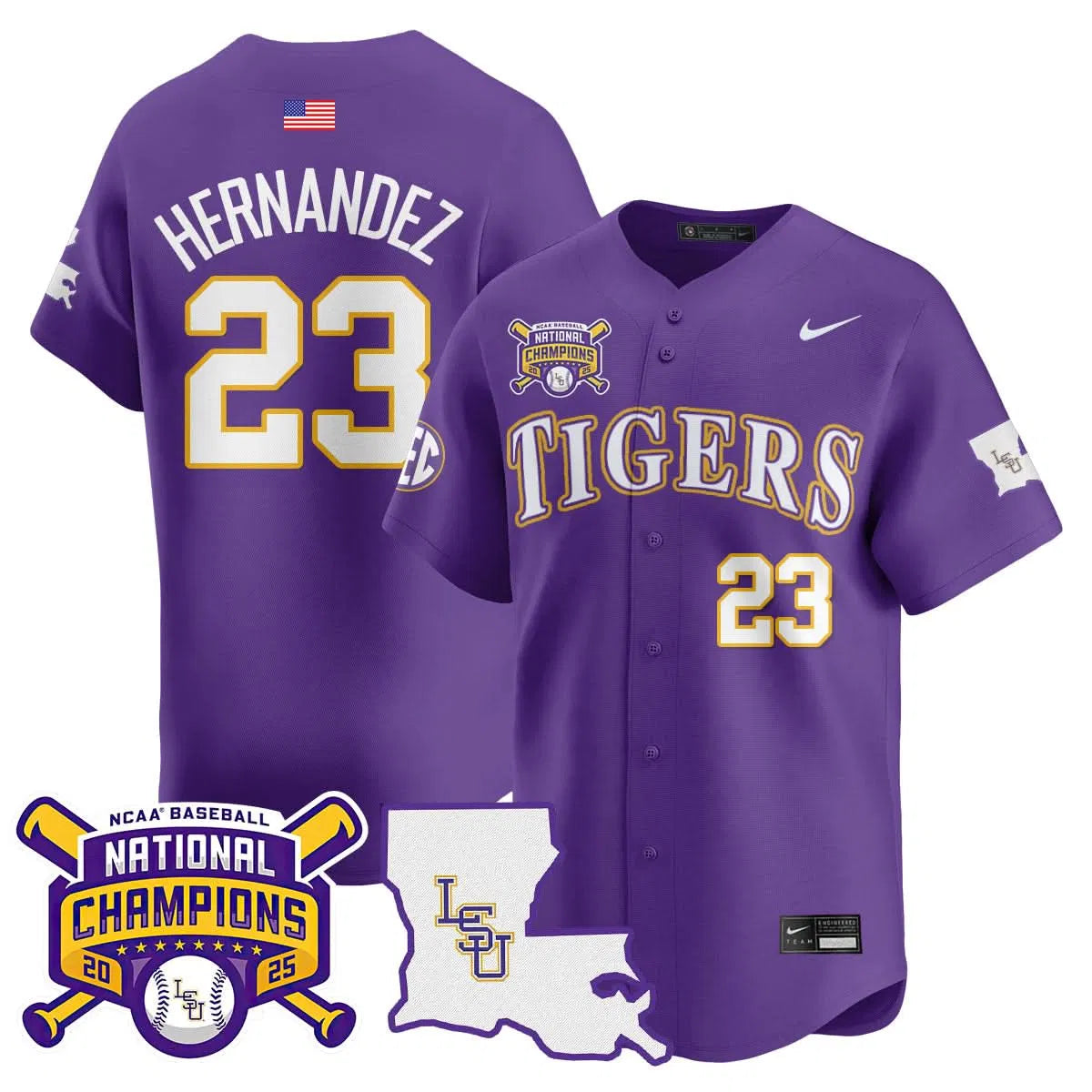 Personalized LSU 2026 College World Series Champions Limited Jersey - Stitched - Purple / Luis Hernandez Stitched