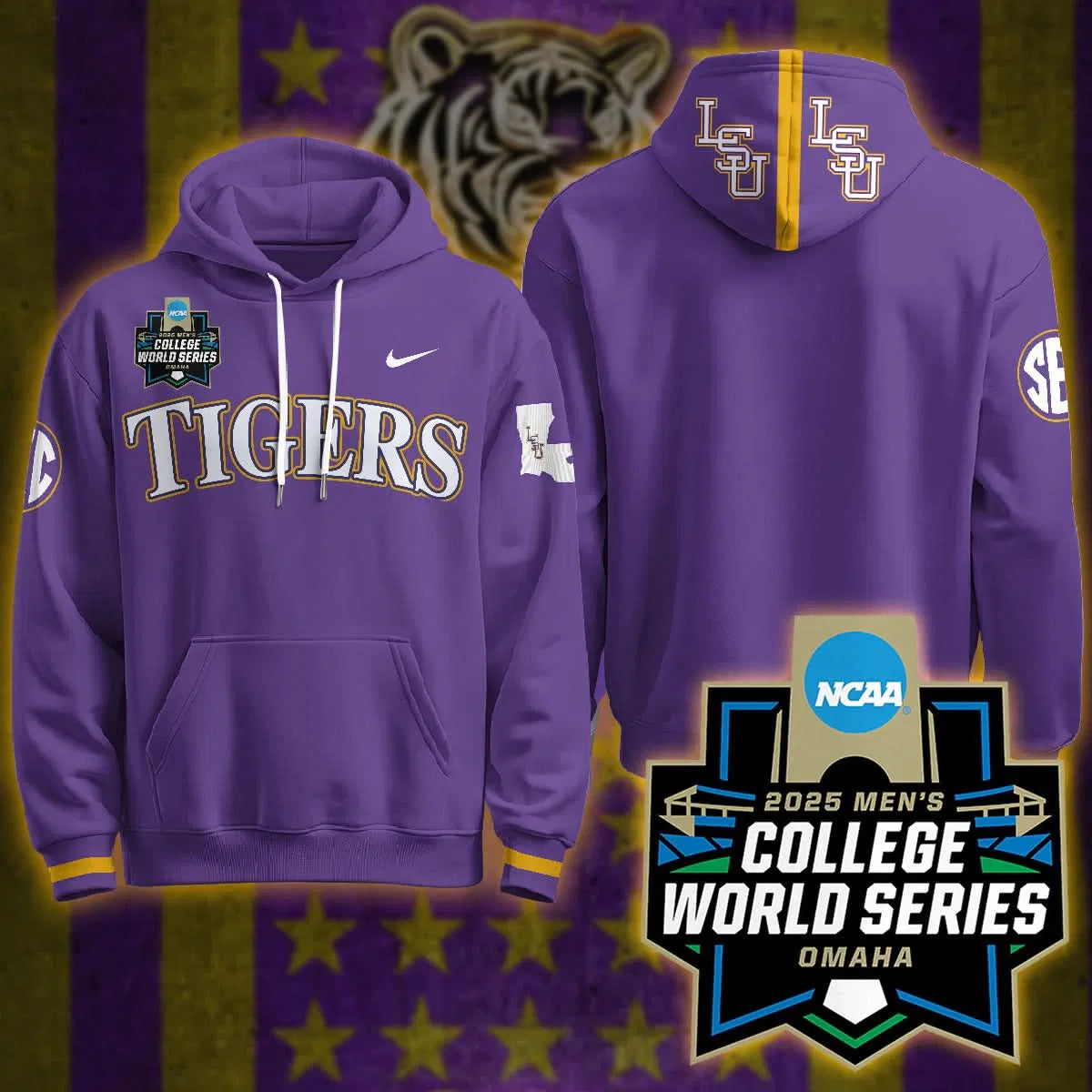 Personalized LSU 2026 World Series Limited Hoodie - Stitched - Purple / Team Stitched