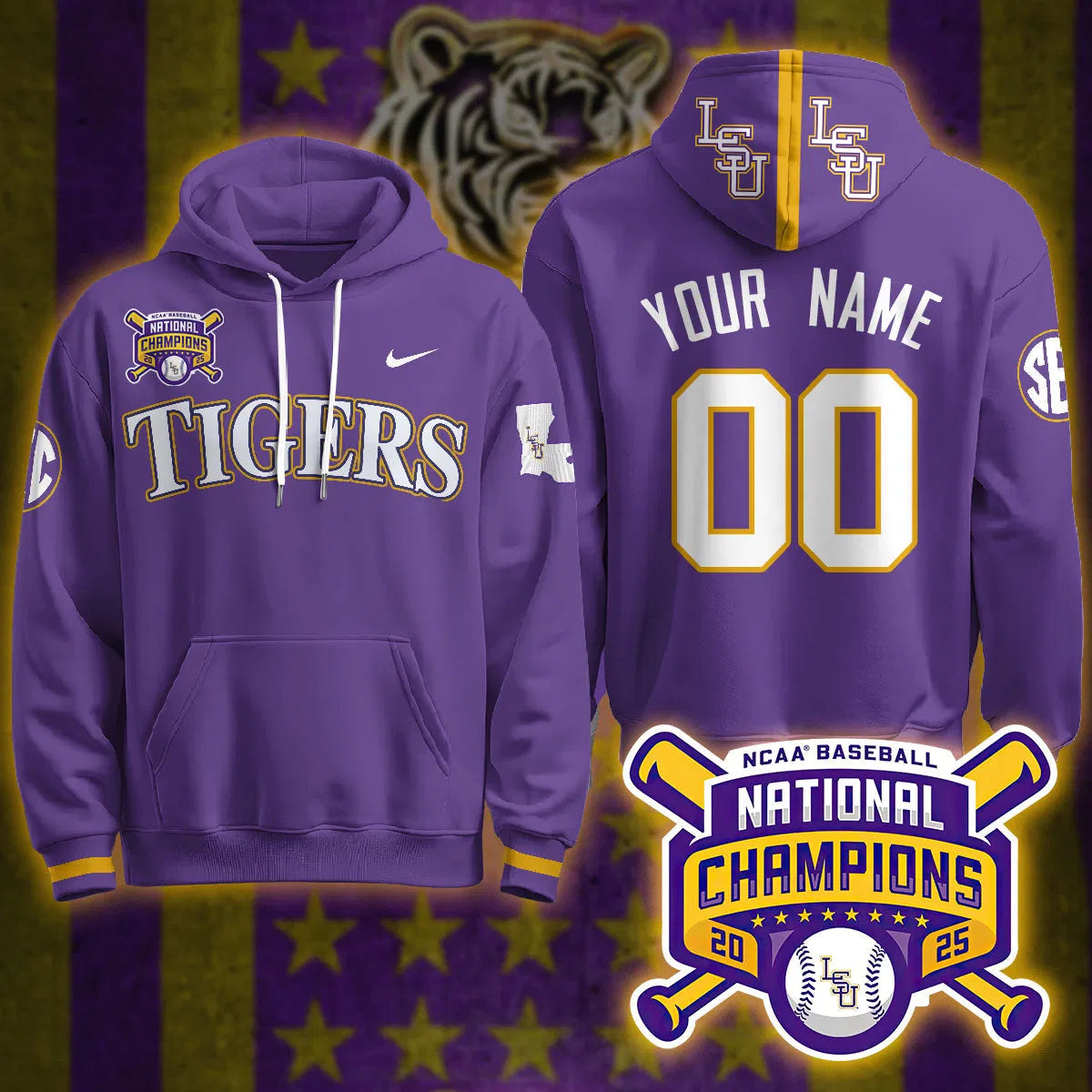 Personalized LSU 2026 World Series Champions Limited Custom Hoodie - Stitched - Purple Stitched