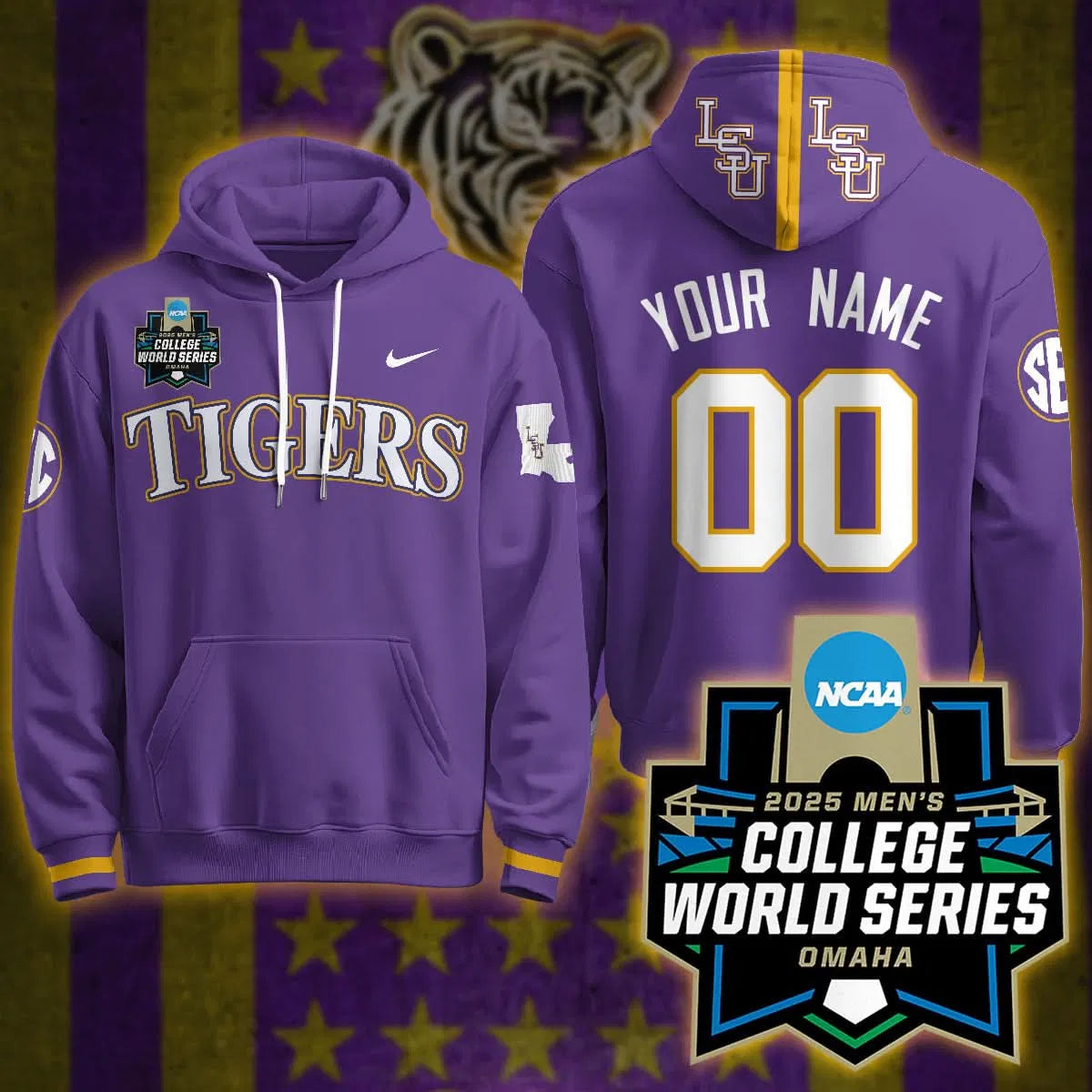Personalized LSU 2026 World Series Limited Hoodie Personalized - Stitched - Purple Stitched