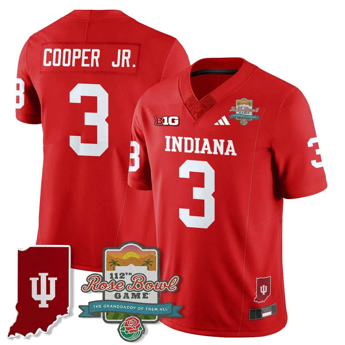 Personalized IND Vapor Limited Football Jersey - Rose Bowl 112th - Red / Omar Cooper Jr.- 3 Stitched