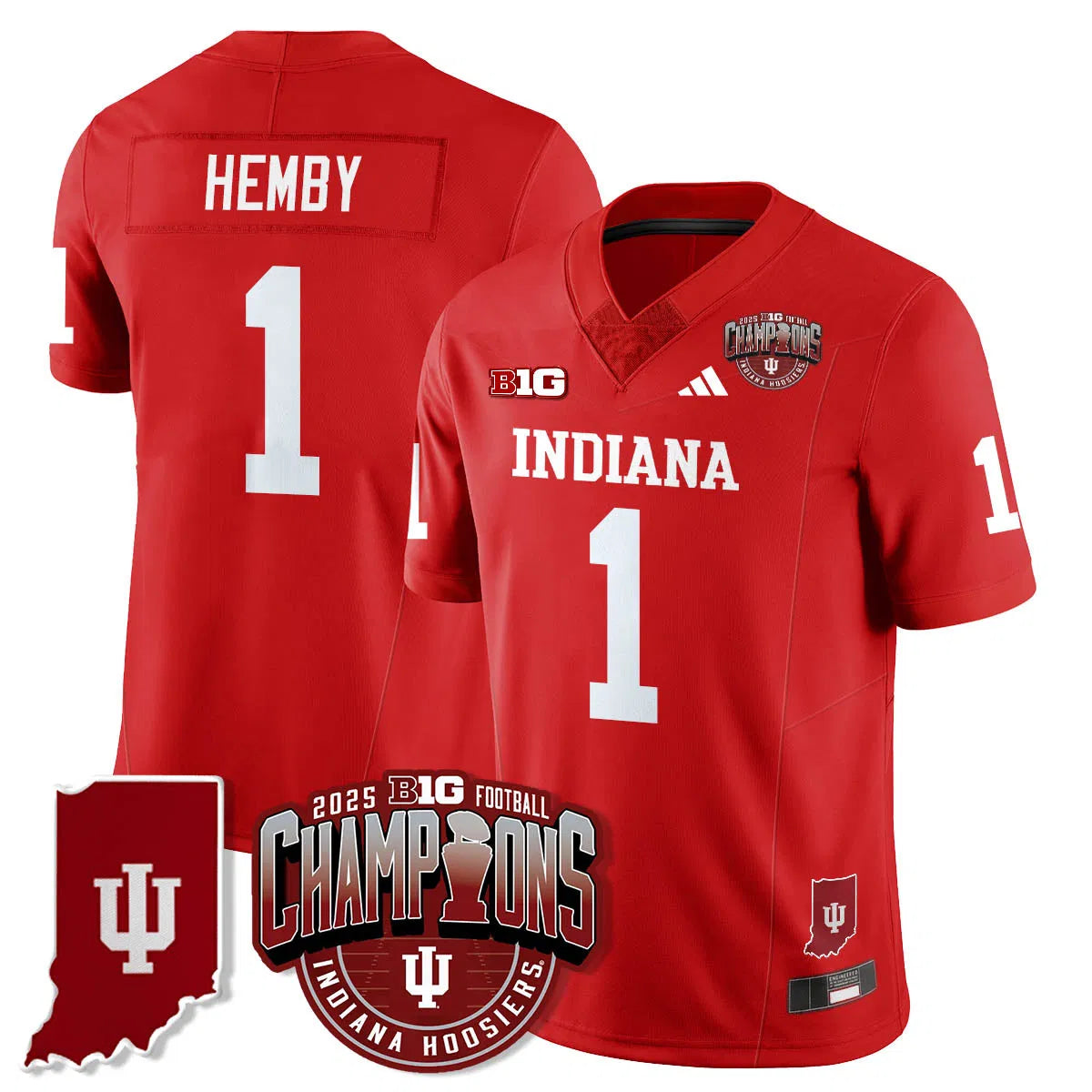 Personalized IND Vapor Limited Football Jersey - Big 10 Champions - Red / Roman Hemby - 1 Stitched