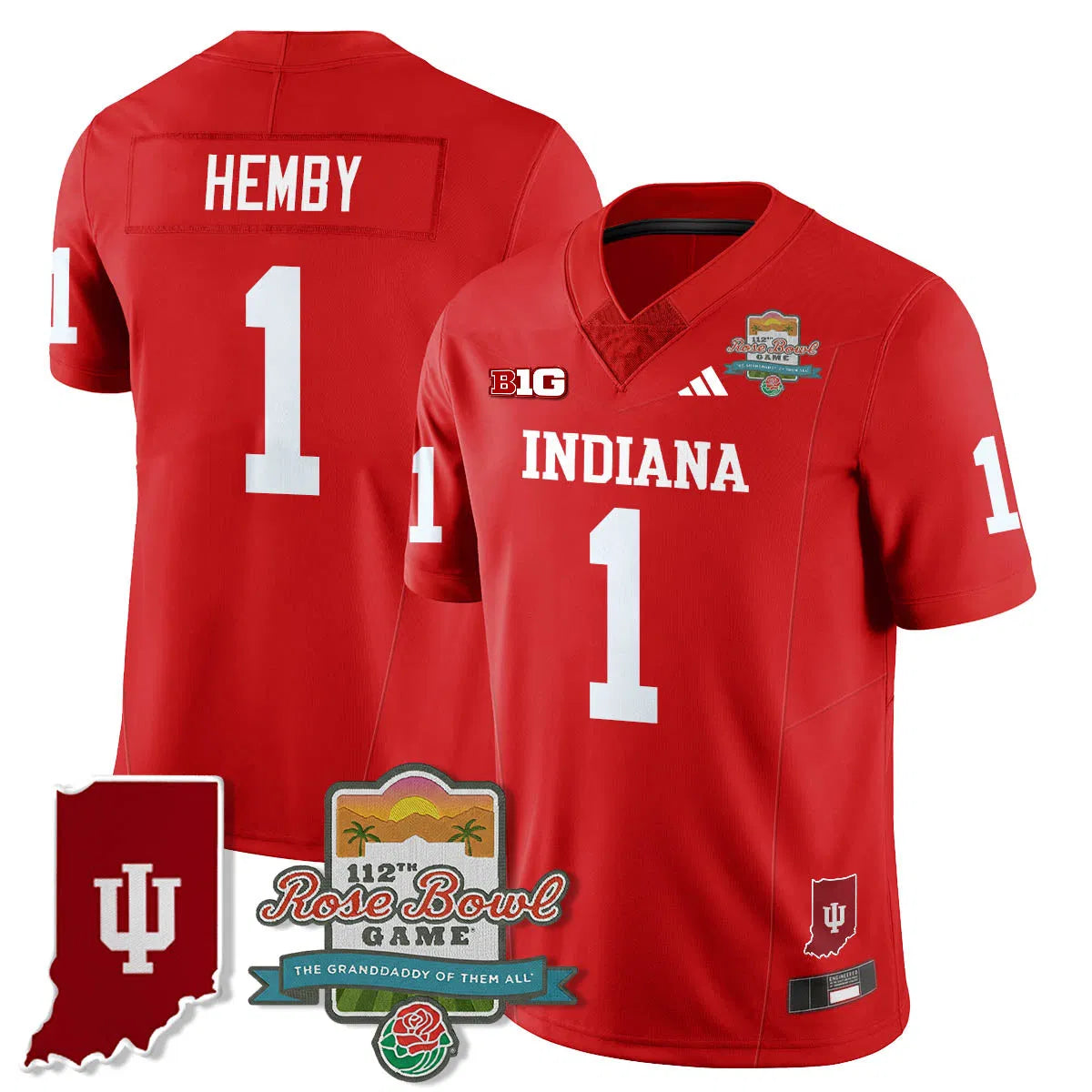 Personalized IND Vapor Limited Football Jersey - Rose Bowl 112th - Red / Roman Hemby - 1 Stitched