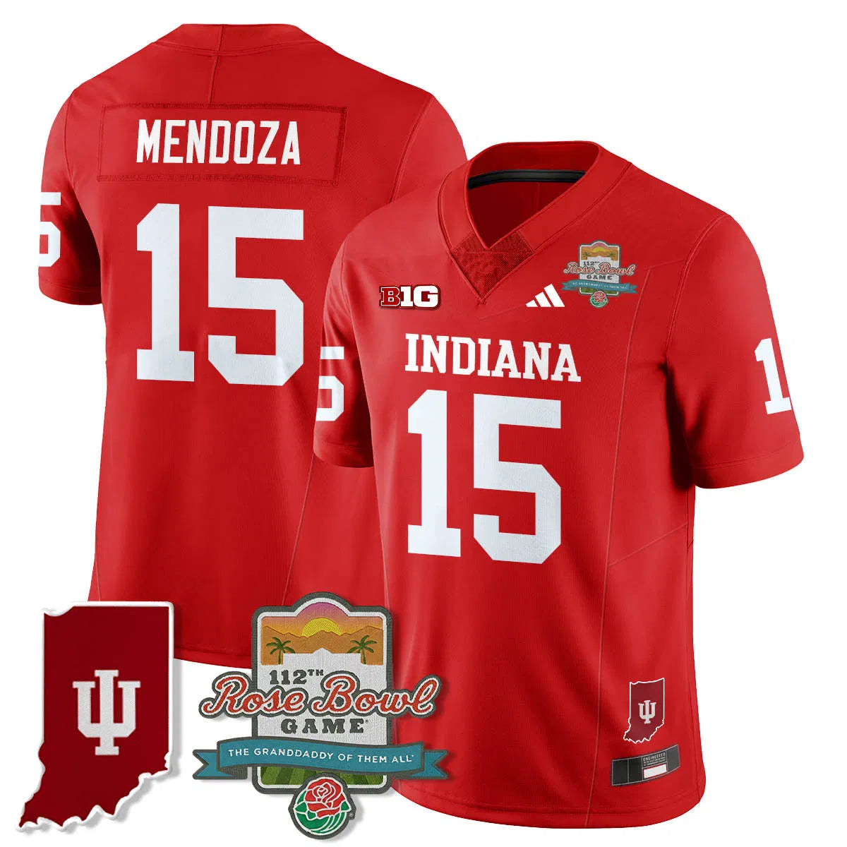Personalized IND Vapor Limited Football Jersey - Rose Bowl 112th - Red / Fernando Mendoza - 15 Stitched