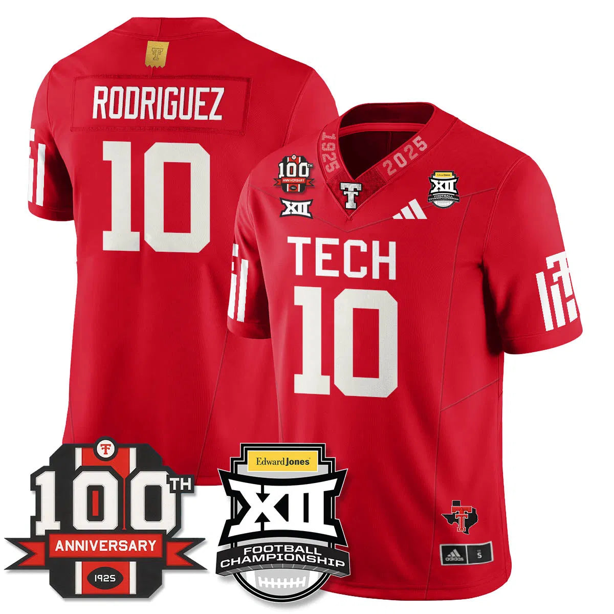 Personalized TTU Vapor Limited Jersey - Edward Jones Champions - Red / Jacob Rodriguez - 10 Stitched