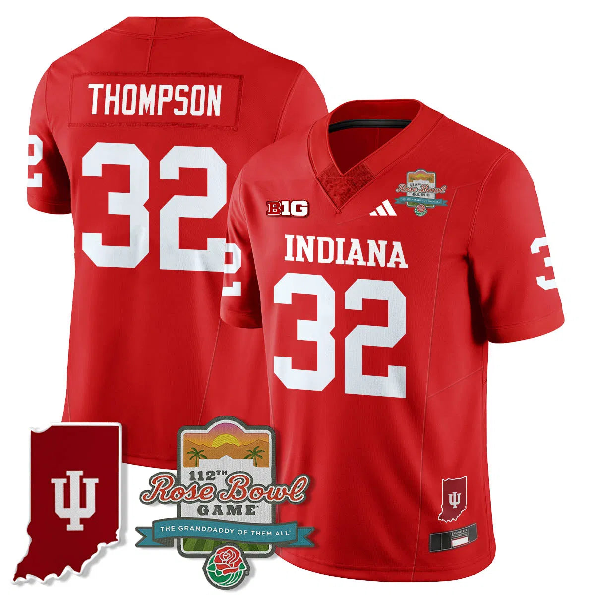 Personalized IND Vapor Limited Football Jersey - Rose Bowl 112th - Red / Anthony Thompson - 32 Stitched