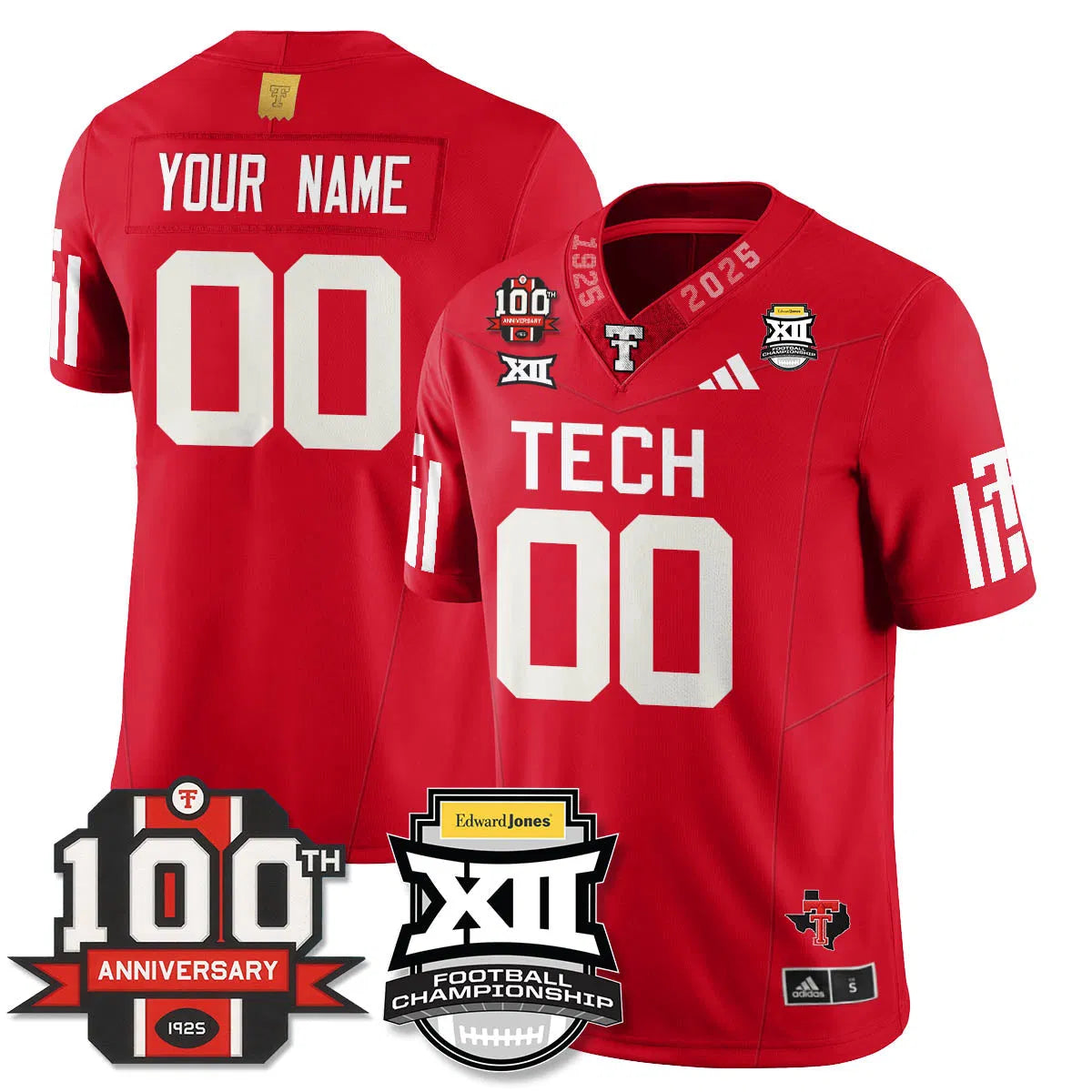 Personalized Custom TTU Vapor Limited Jersey - Edward Jones Champions - Red Stitched