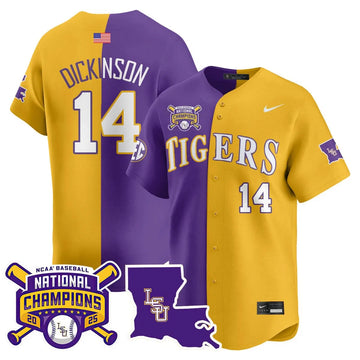 Personalized LSU 2026 College World Series Champions Limited Jersey - Stitched - Split / Daniel Dickinson Stitched