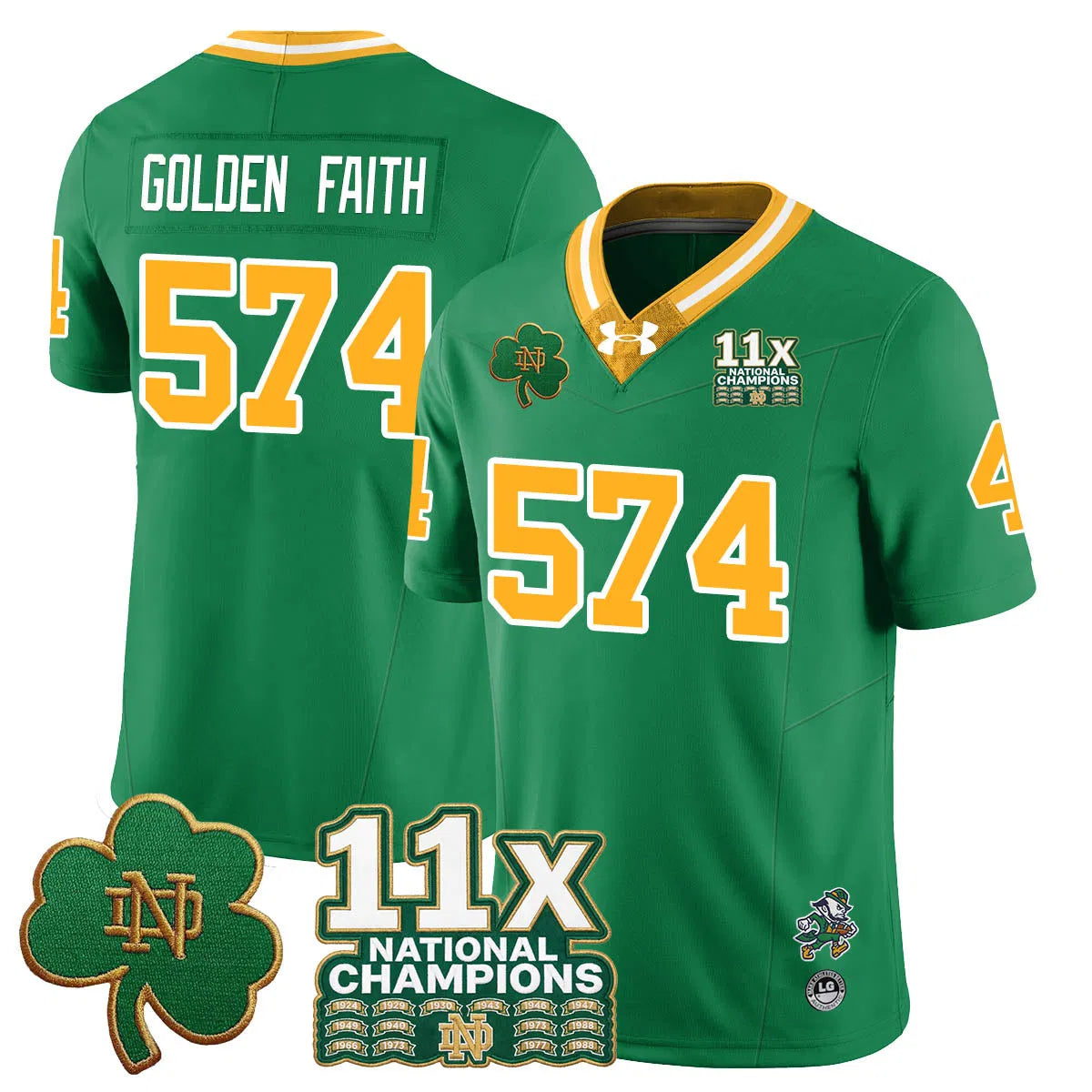 Personalized ND 11x-Time National Champions Vapor Limited Jersey - Throwback / Golden Faith - 574 Stitched