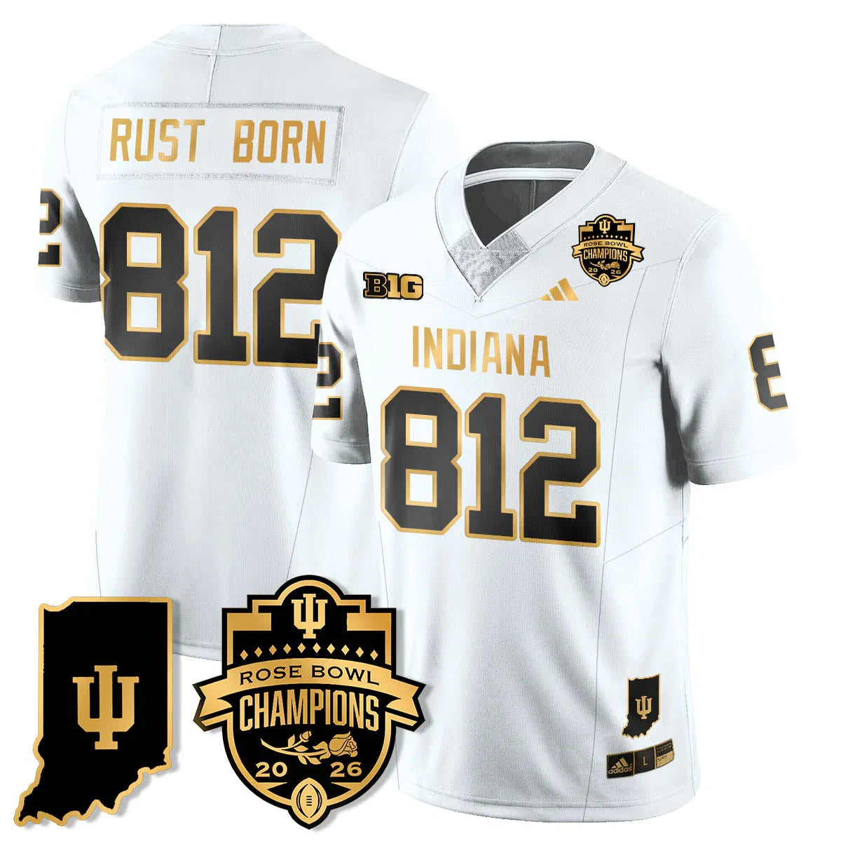 Personalized IND Vapor Limited Football Gold Jersey - Rose Bowl Champions - White Gold / Rust Born - 812 Stitched