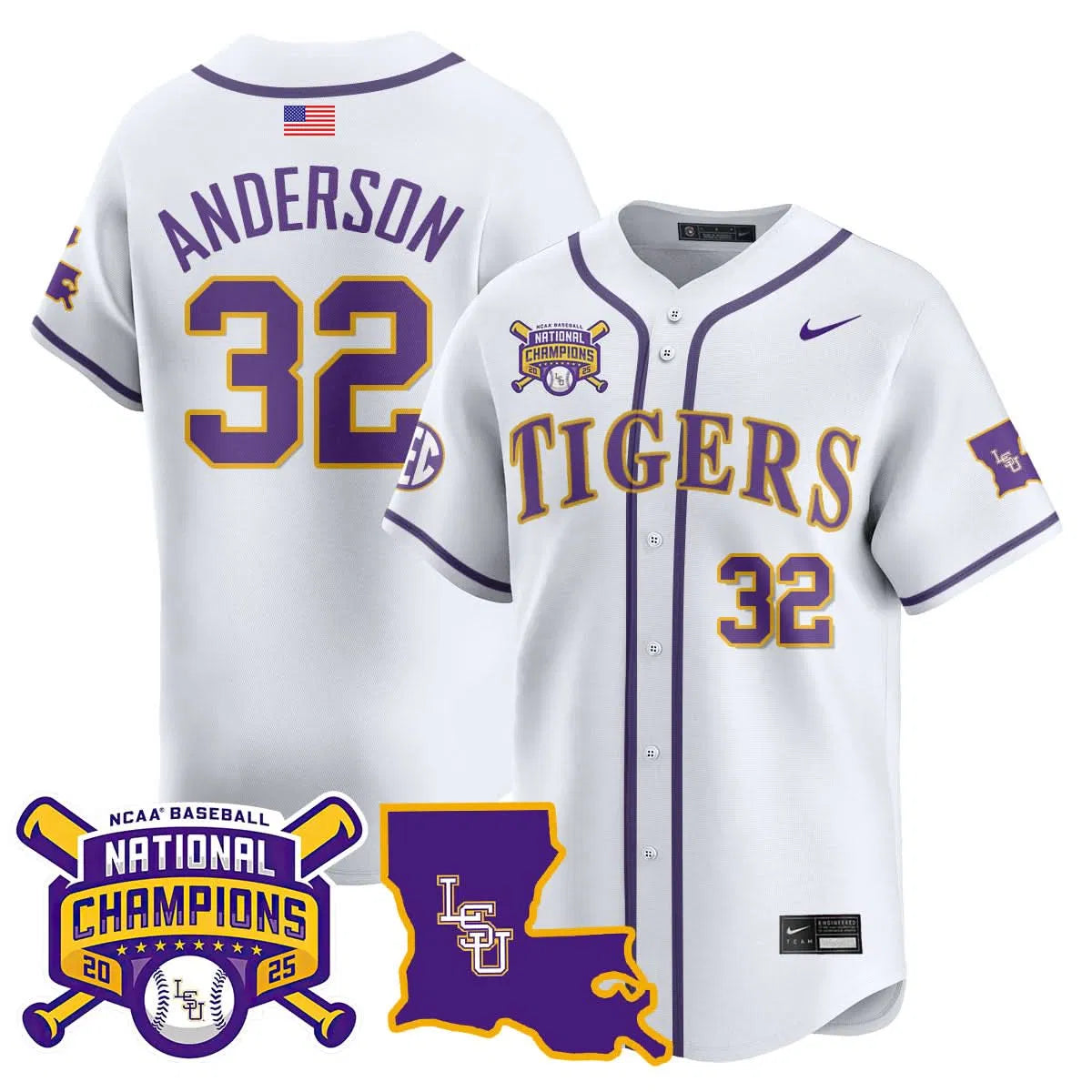 Personalized LSU 2026 College World Series Champions Limited Jersey - Stitched - White / Kade Anderson Stitched